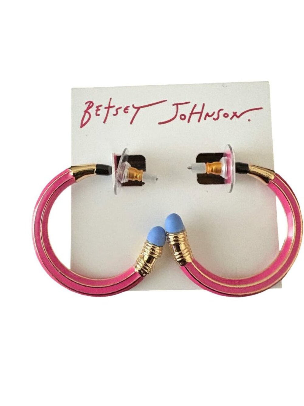 Betsey Johnson Women's Pencil Hoop Earrings - Pink